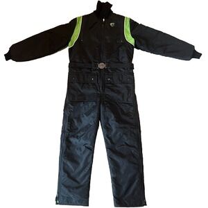 VTG Arctic Cat One Piece Snow Suit Snowmobile Jacket Bib Combo Black Green Sz M